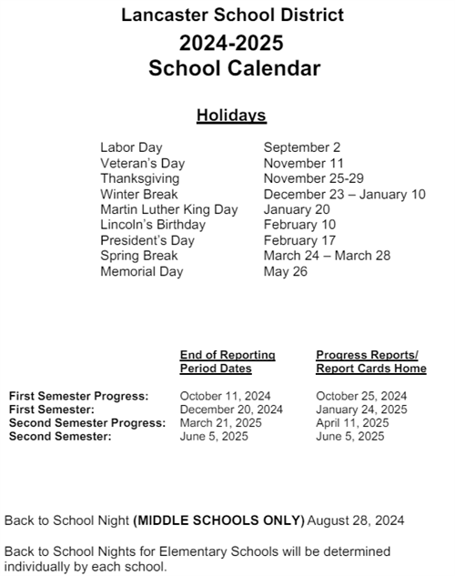 24-25 School Calendar (back)